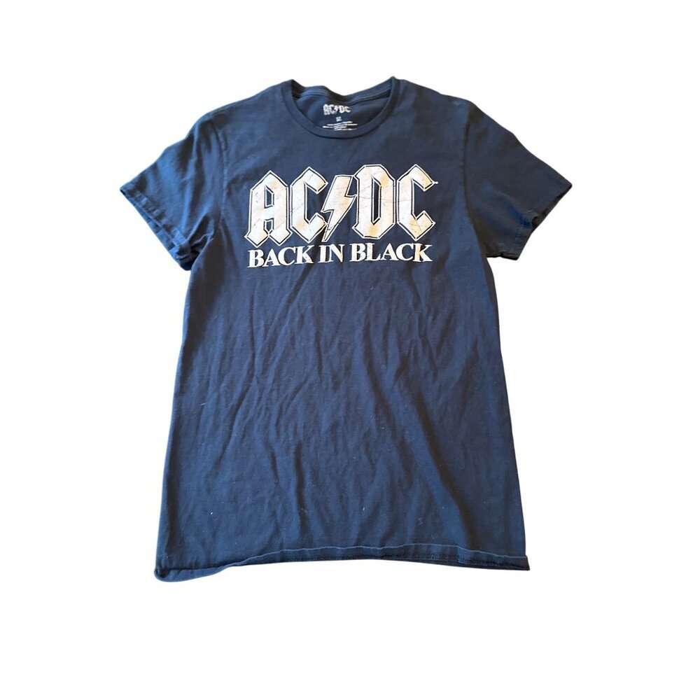 AC/DC "Back In Black" T-Shirt M 100% Cotton Black‎ Band Tee Music